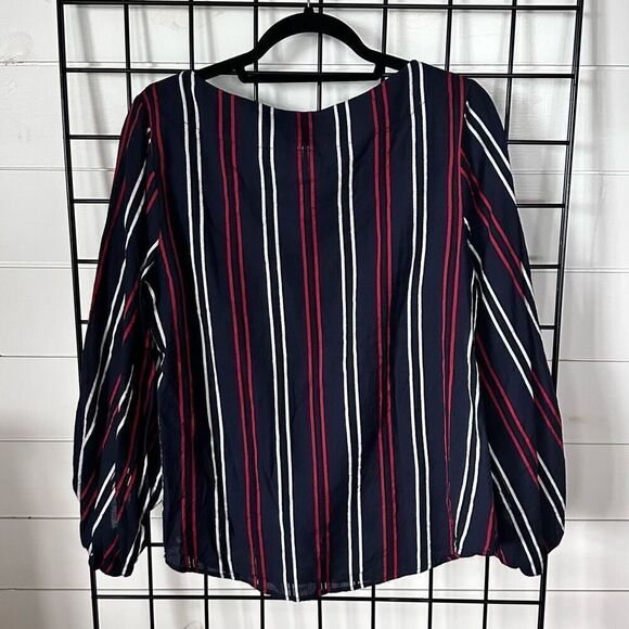 CAbi Striped Crew‎ Neck Balloon Sleeve Blouse Womens M Blue Red White USA Flag - Picture 5 of 10